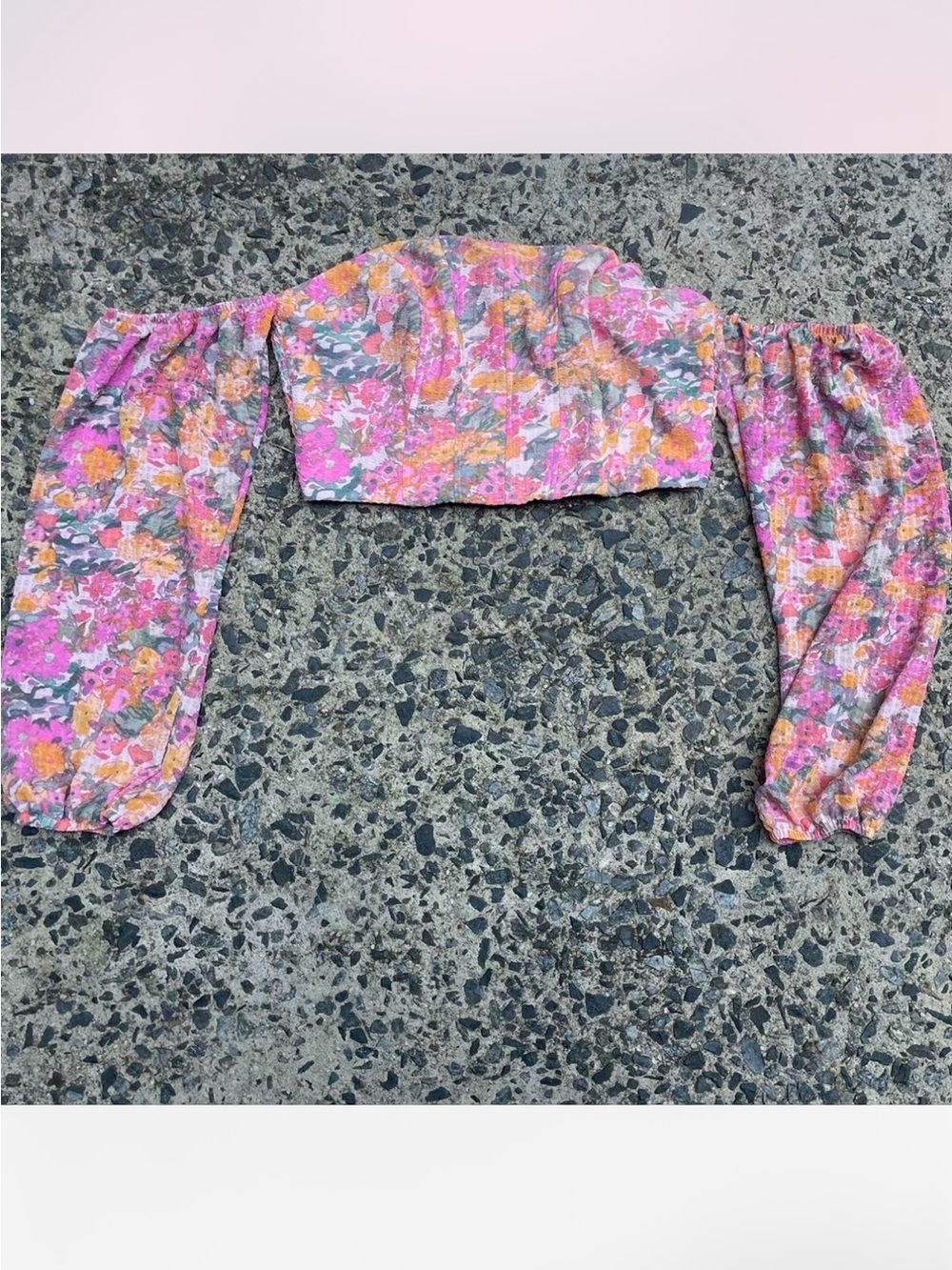 Pink floral off the shoulder crop top